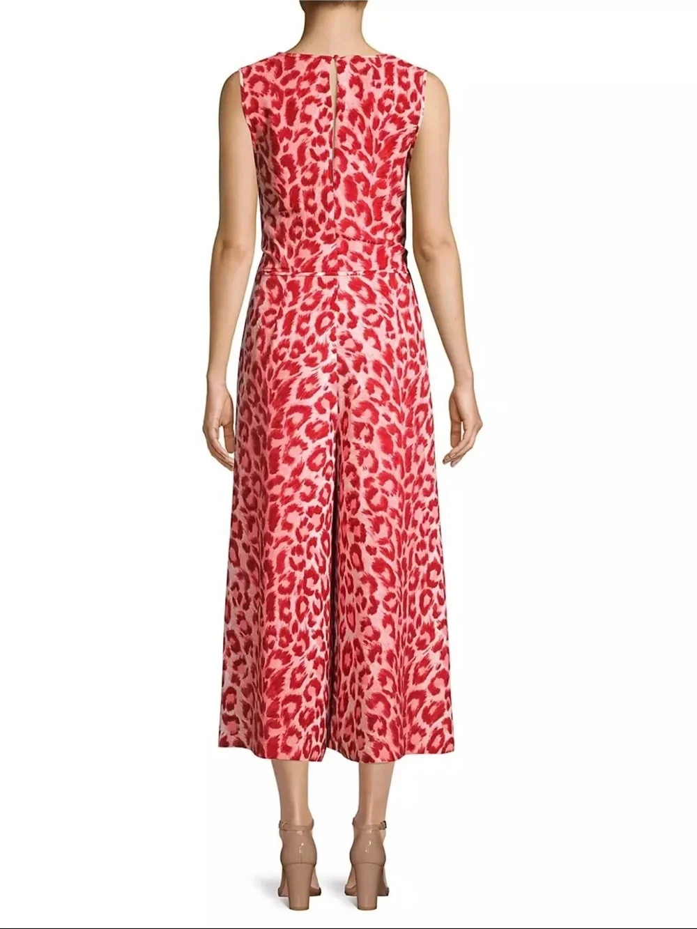 Kate Spade Panthera Tie Waist Jumpsuit Red Leopard Print Size Medium